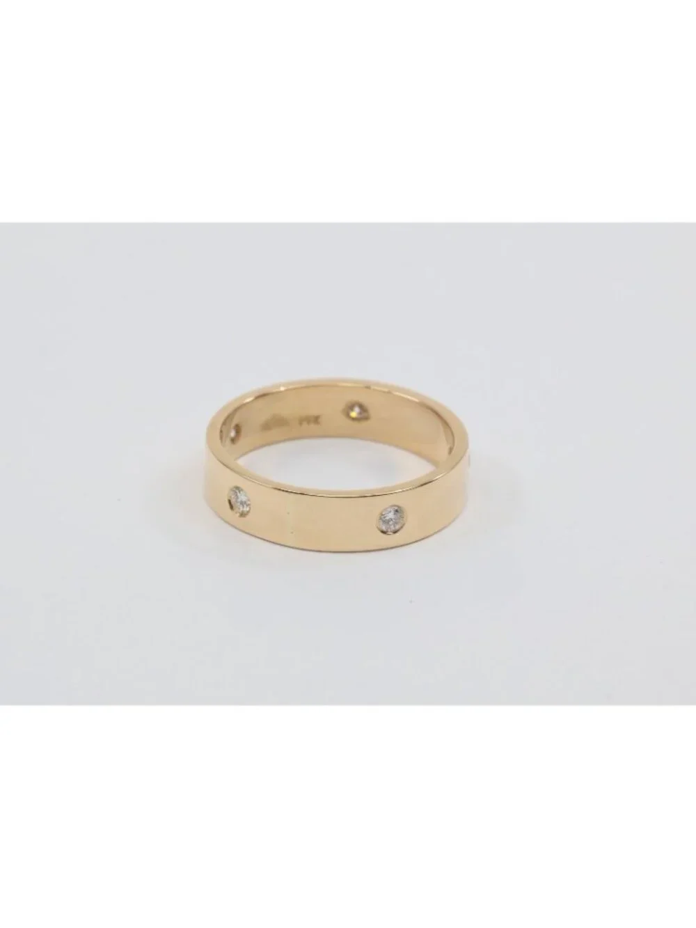 14K Solid Yellow Gold Flush Set Diamond Eternity Wedding Band Ring - Size 6.50